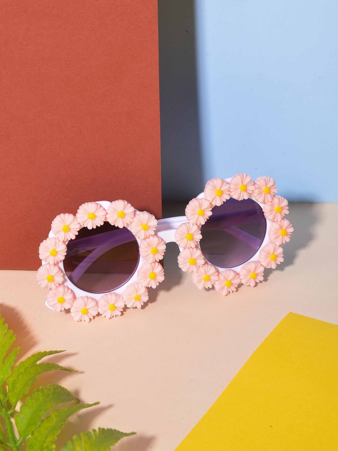 

POPLINS Unisex Kids Purple Lens & Pink Round Sunglasses with UV Protected Lens