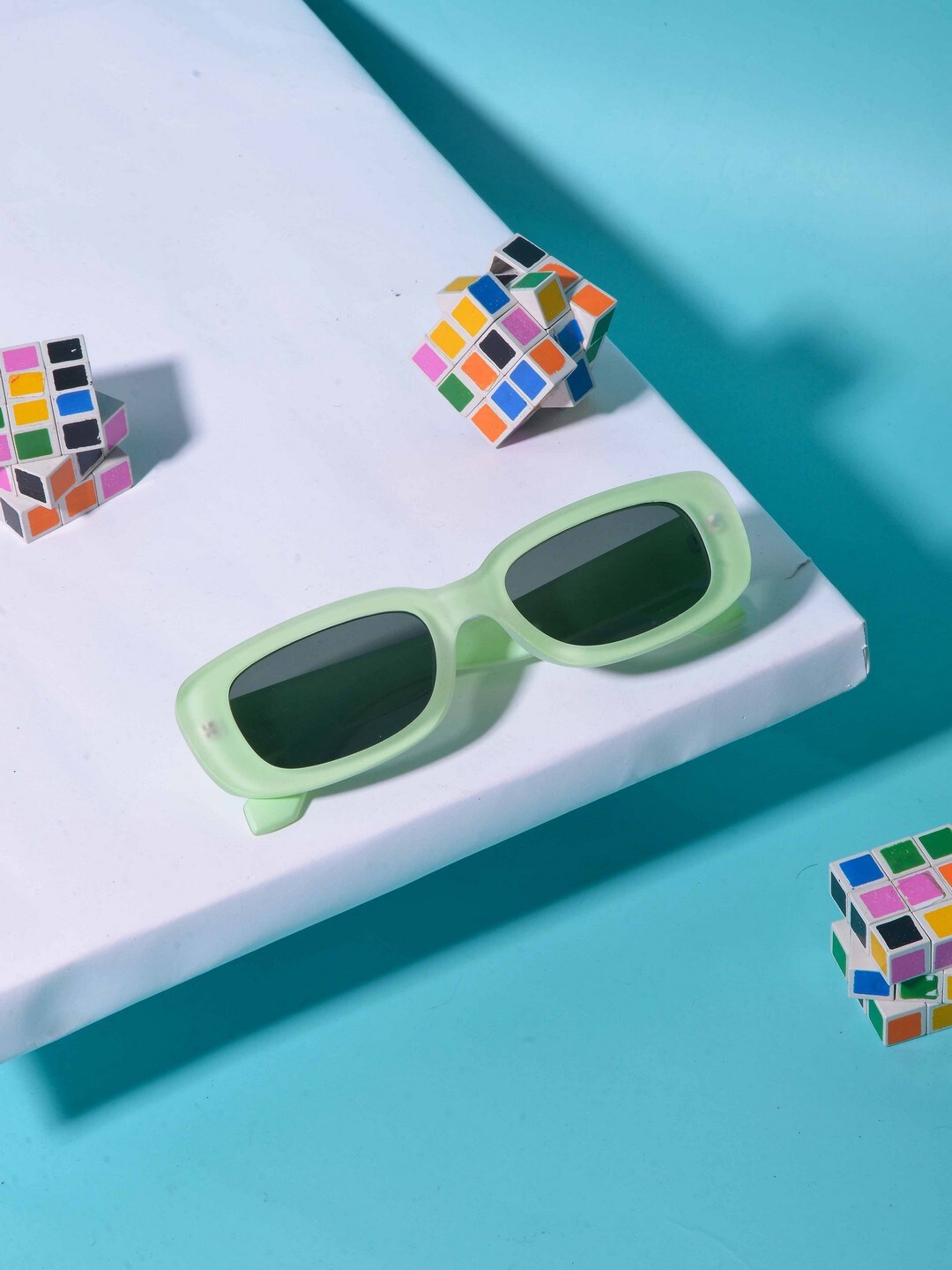 

POPLINS Unisex Kids Rectangle Sunglasses with UV Protected Lens, Green