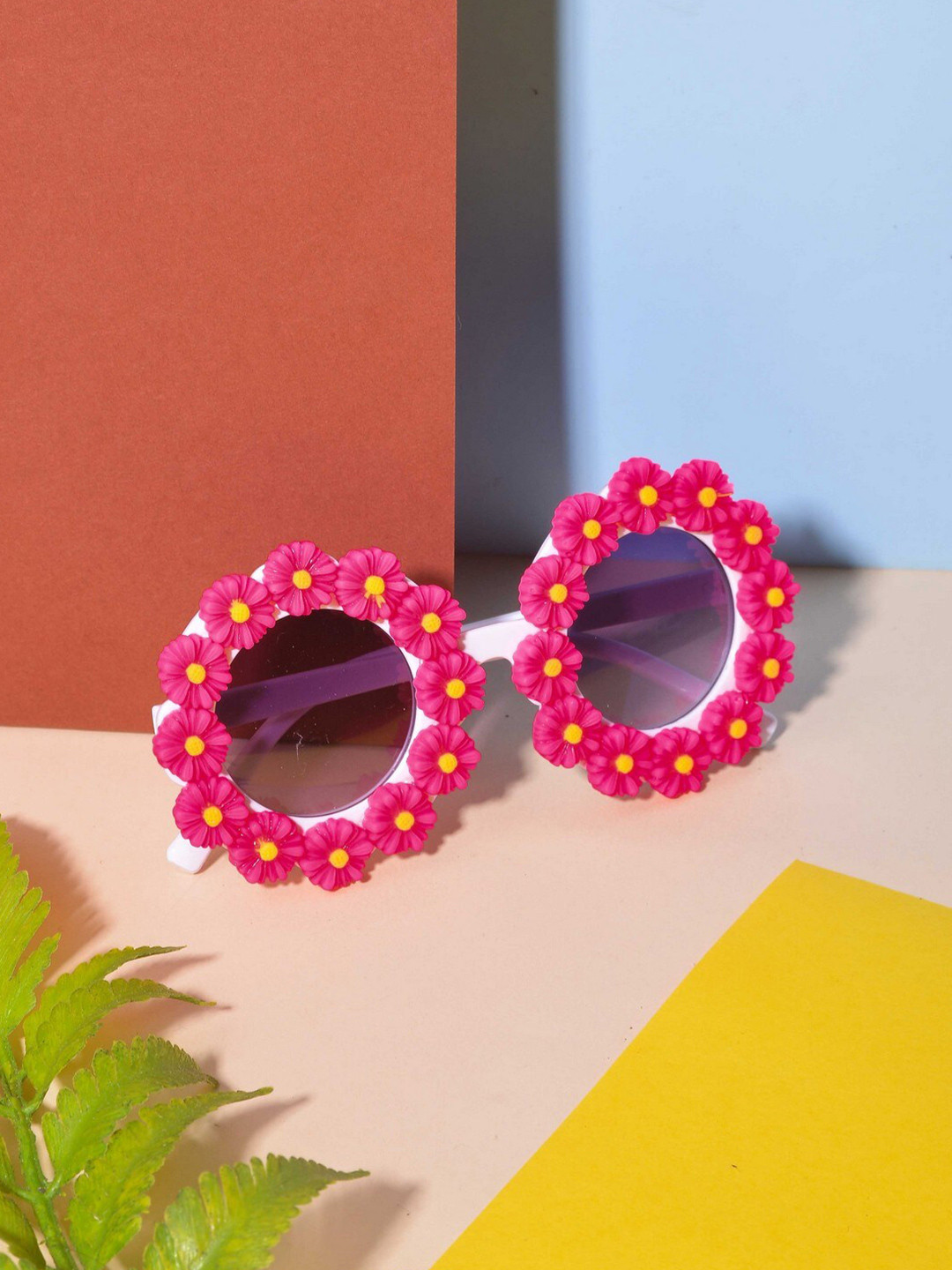 

POPLINS Unisex Kids Purple Lens & Pink Round Sunglasses with UV Protected Lens