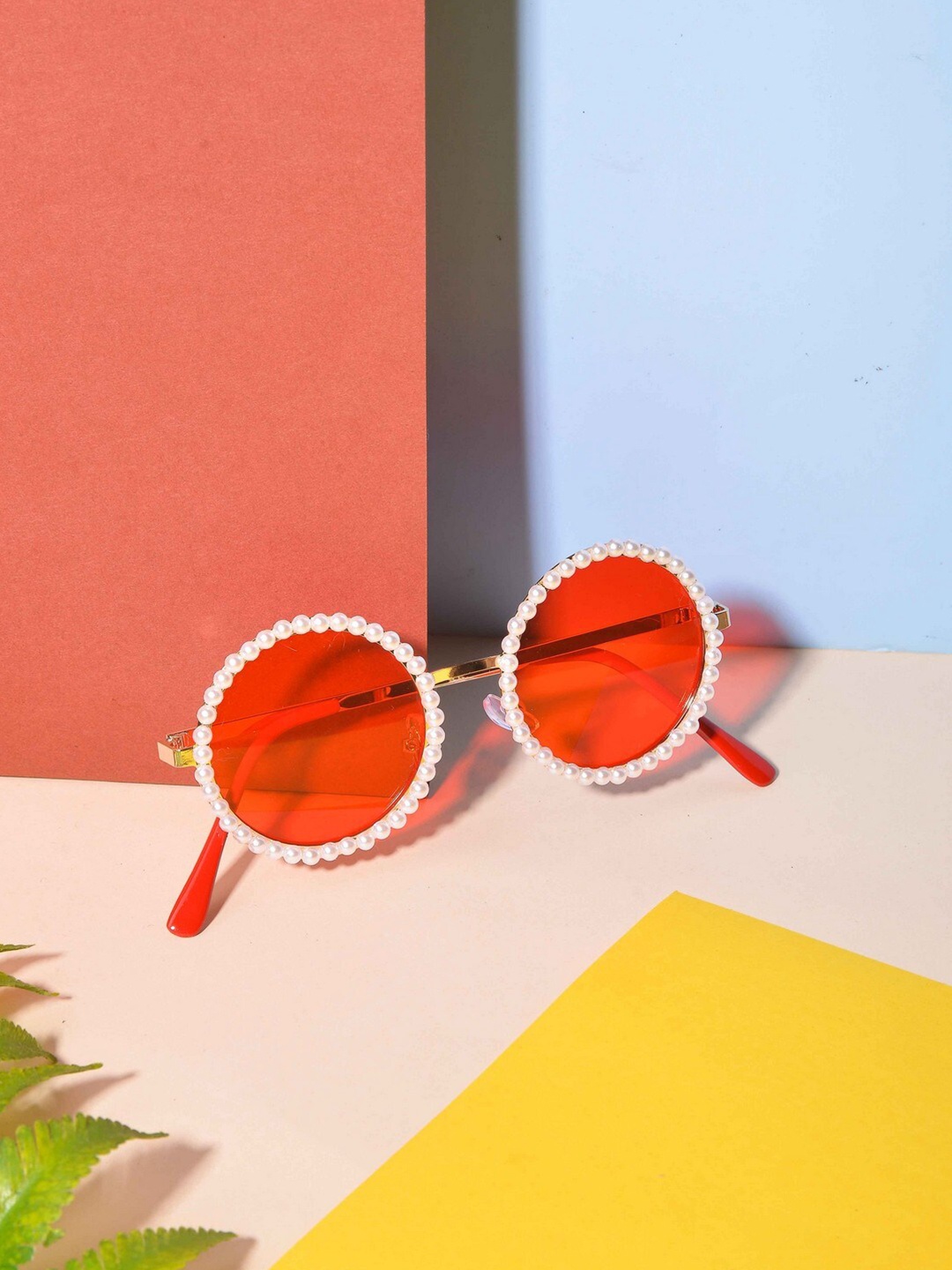 

POPLINS Unisex Kids Round Sunglasses with UV Protected Lens, Red