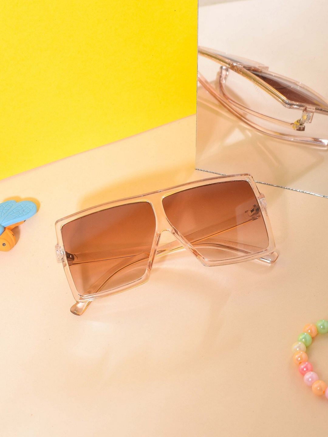 

POPLINS Unisex Kids Rectangle Sunglasses with UV Protected Lens, Brown