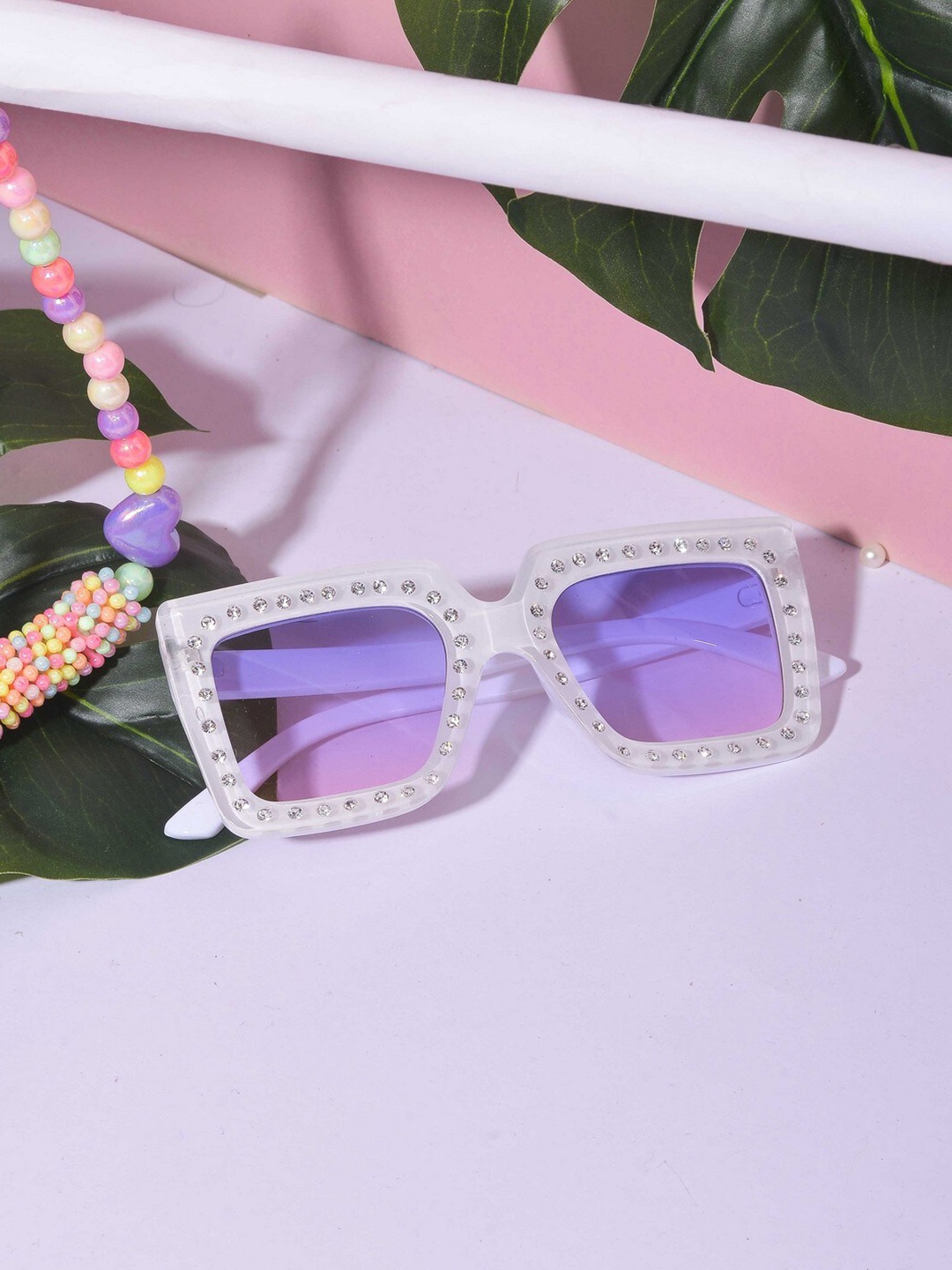 

POPLINS Unisex Kids Rectangle Sunglasses with UV Protected Lens, Purple