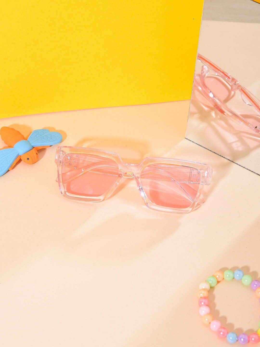 

POPLINS Unisex Kids Rectangle Sunglasses with UV Protected Lens, Pink