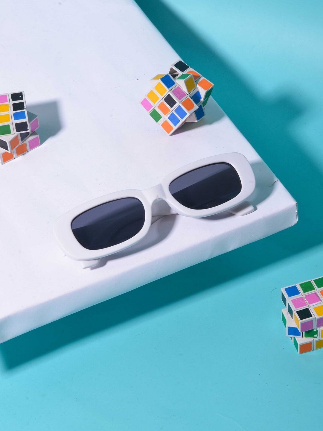 

POPLINS Unisex Kids Rectangle Sunglasses with UV Protected Lens, White