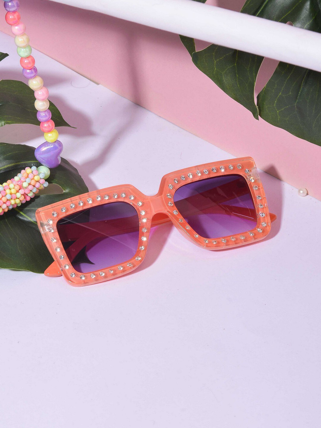

POPLINS Unisex Kids Purple Lens & Orange Rectangle Sunglasses with UV Protected Lens