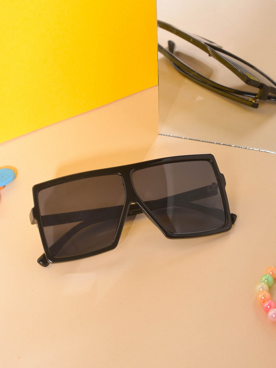 

POPLINS Unisex Kids Rectangle Sunglasses with UV Protected Lens, Black