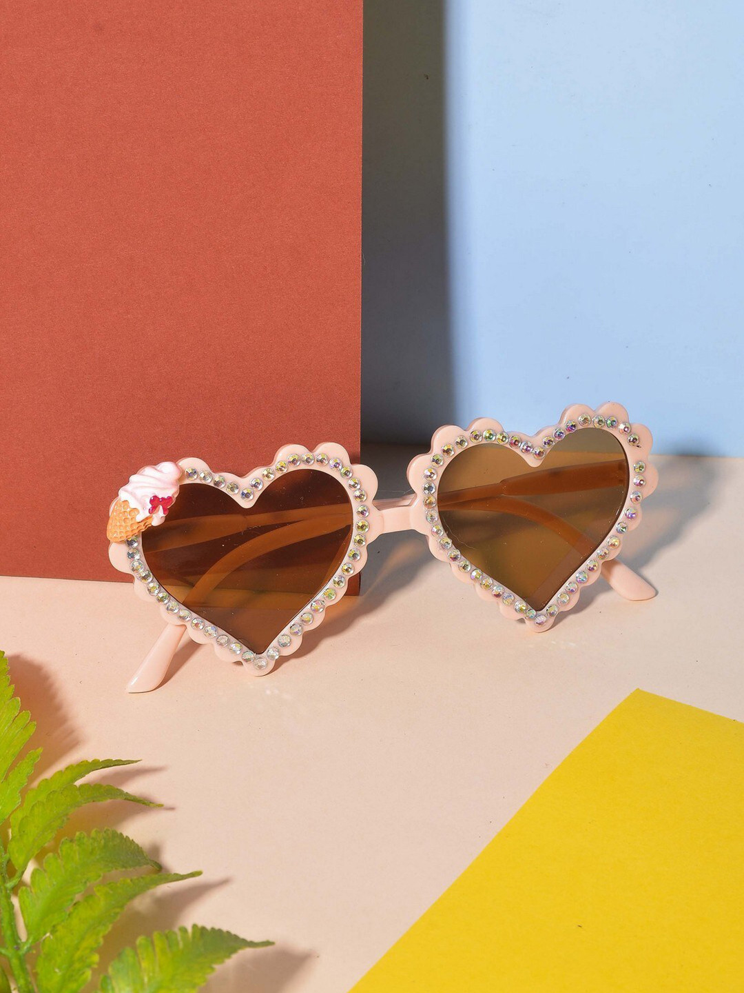 

POPLINS Unisex Kids Heart Sunglasses with UV Protected Lens, Brown