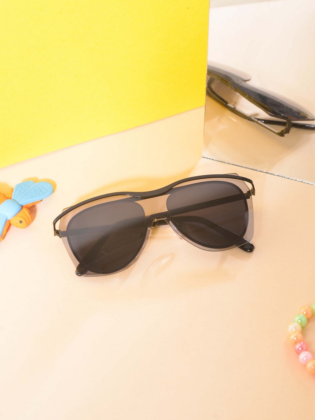 

POPLINS Unisex Kids Aviator Sunglasses with UV Protected Lens, Black
