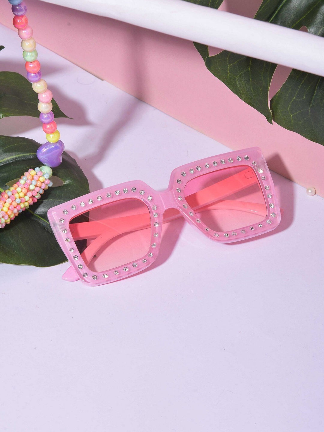 

POPLINS Unisex Kids Rectangle Sunglasses with UV Protected Lens, Pink