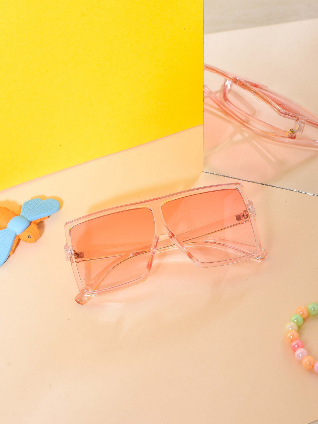 

POPLINS Unisex Kids Rectangle Sunglasses with UV Protected Lens, Pink