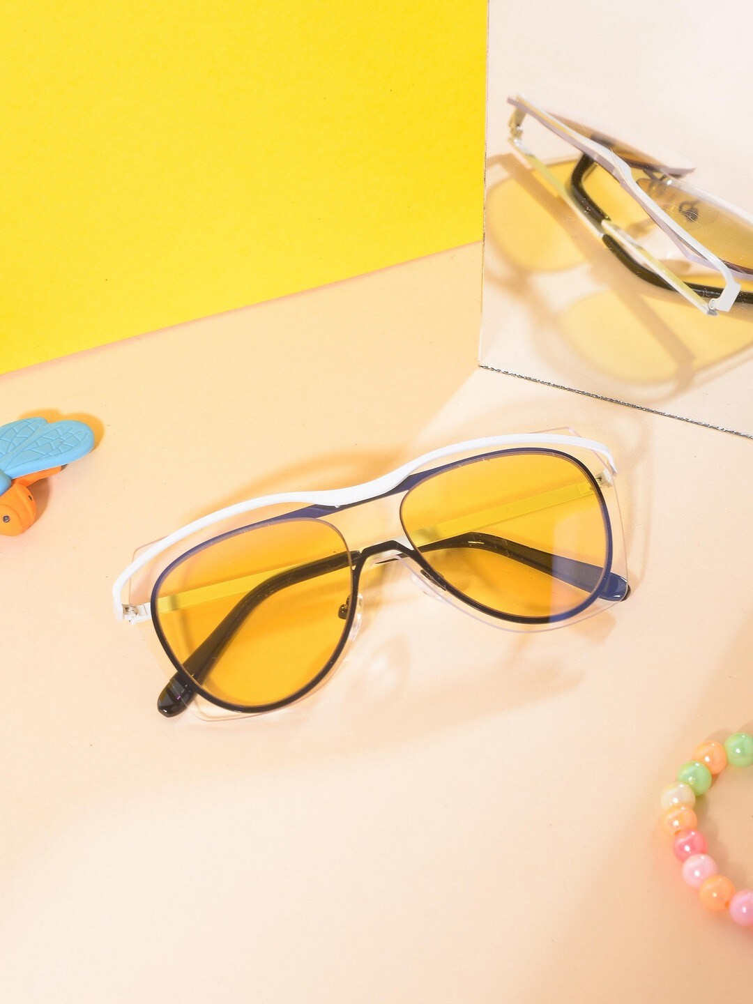 

POPLINS Unisex Kids Aviator Sunglasses with UV Protected Lens, Yellow