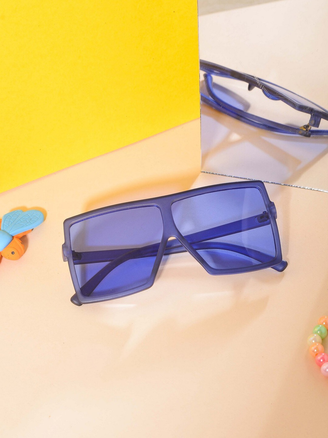 

POPLINS Unisex Kids Rectangle Sunglasses with UV Protected Lens, Blue