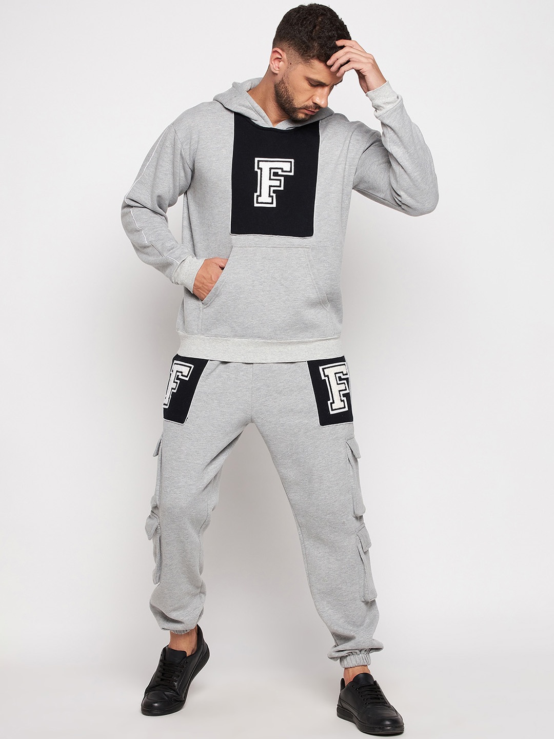 

FUGAZEE Men Grey Solid Pure Cotton Tracksuit