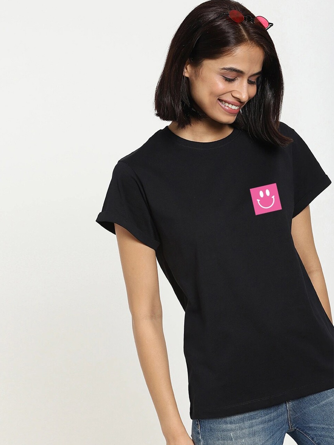 

Bewakoof Women Black Printed Cotton T-shirt