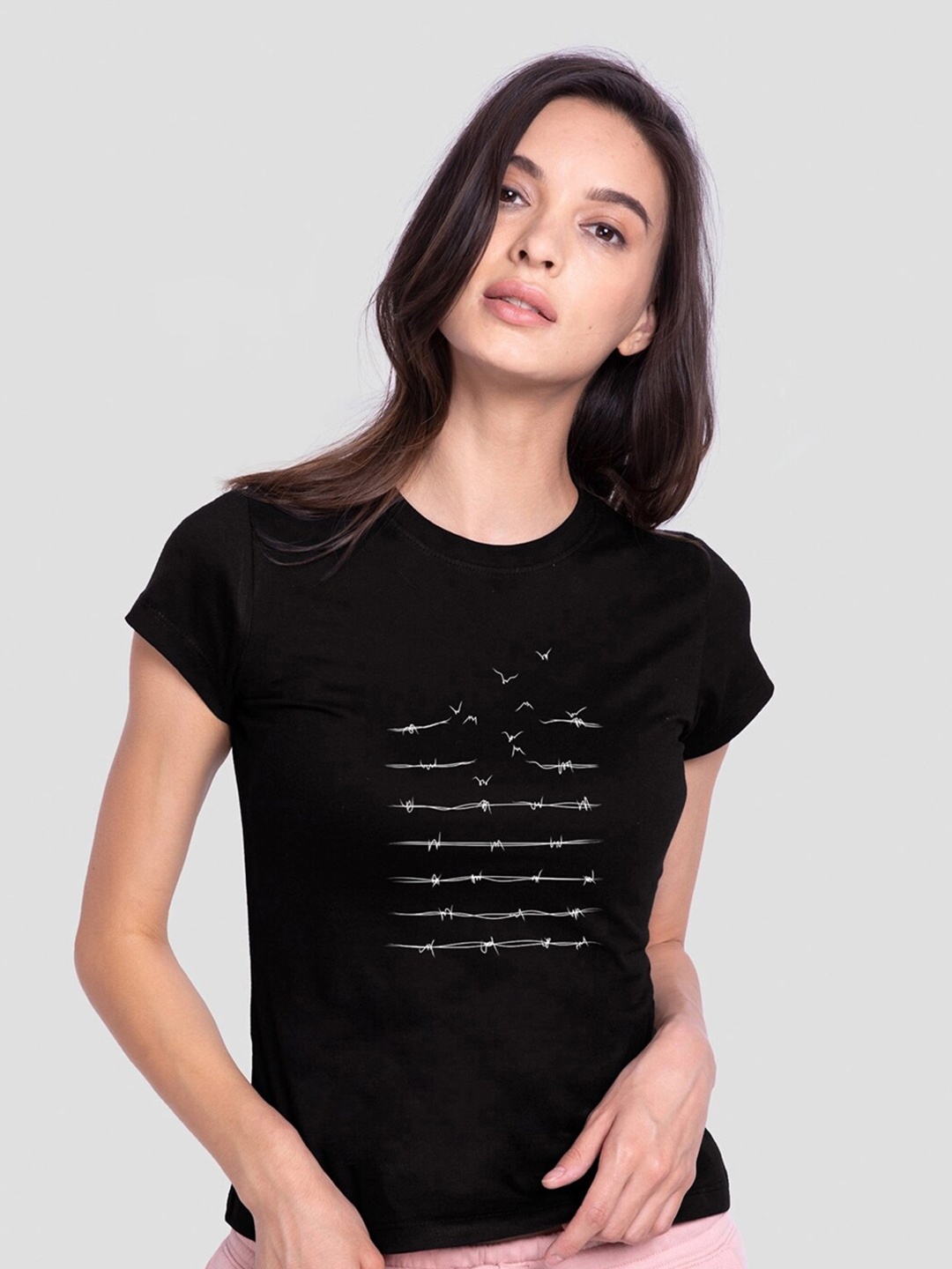 

Bewakoof Women Black Printed Cotton T-shirt