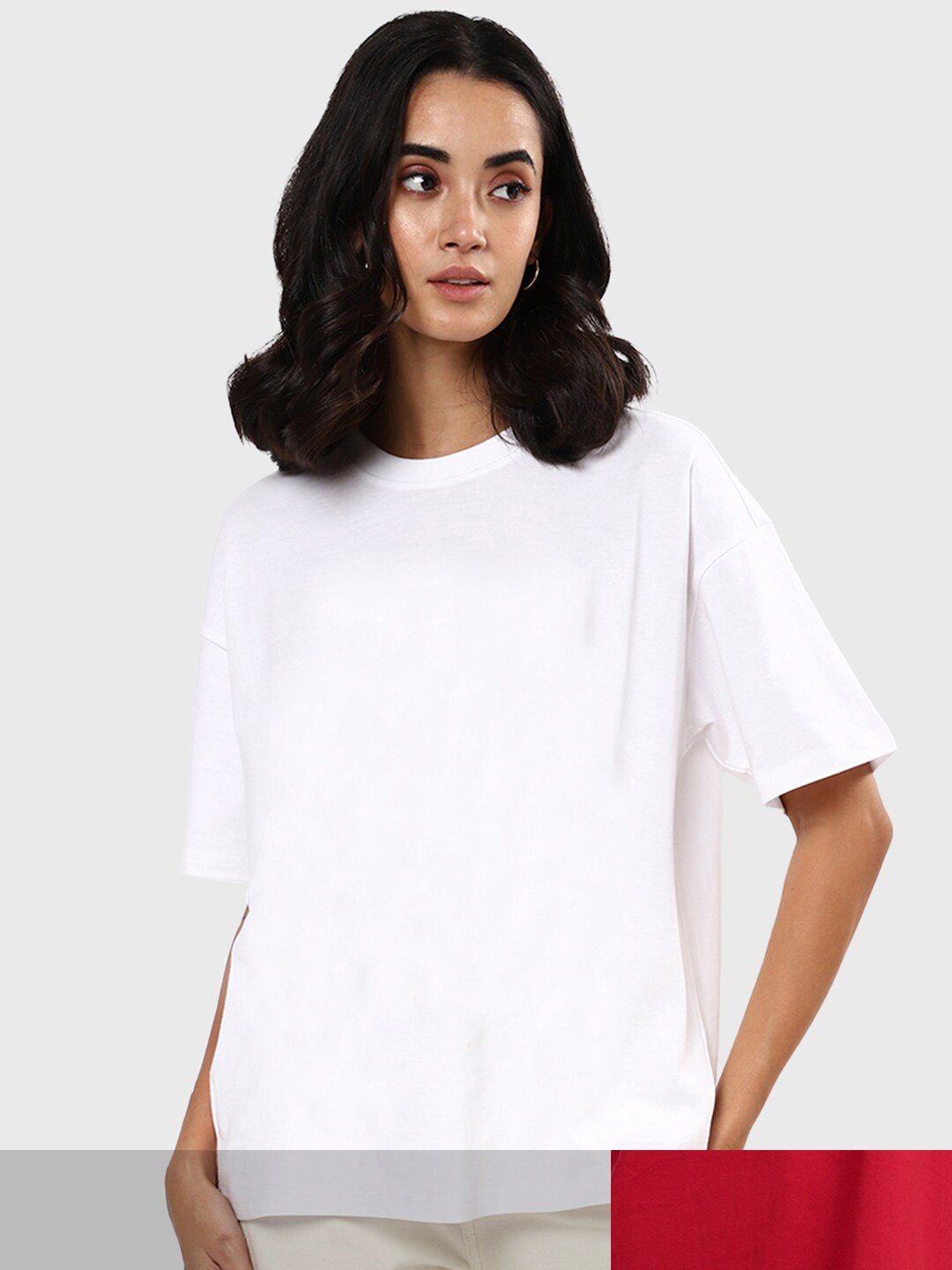

Bewakoof Women Red & White Pack Of 2 Oversized Cotton T-shirt