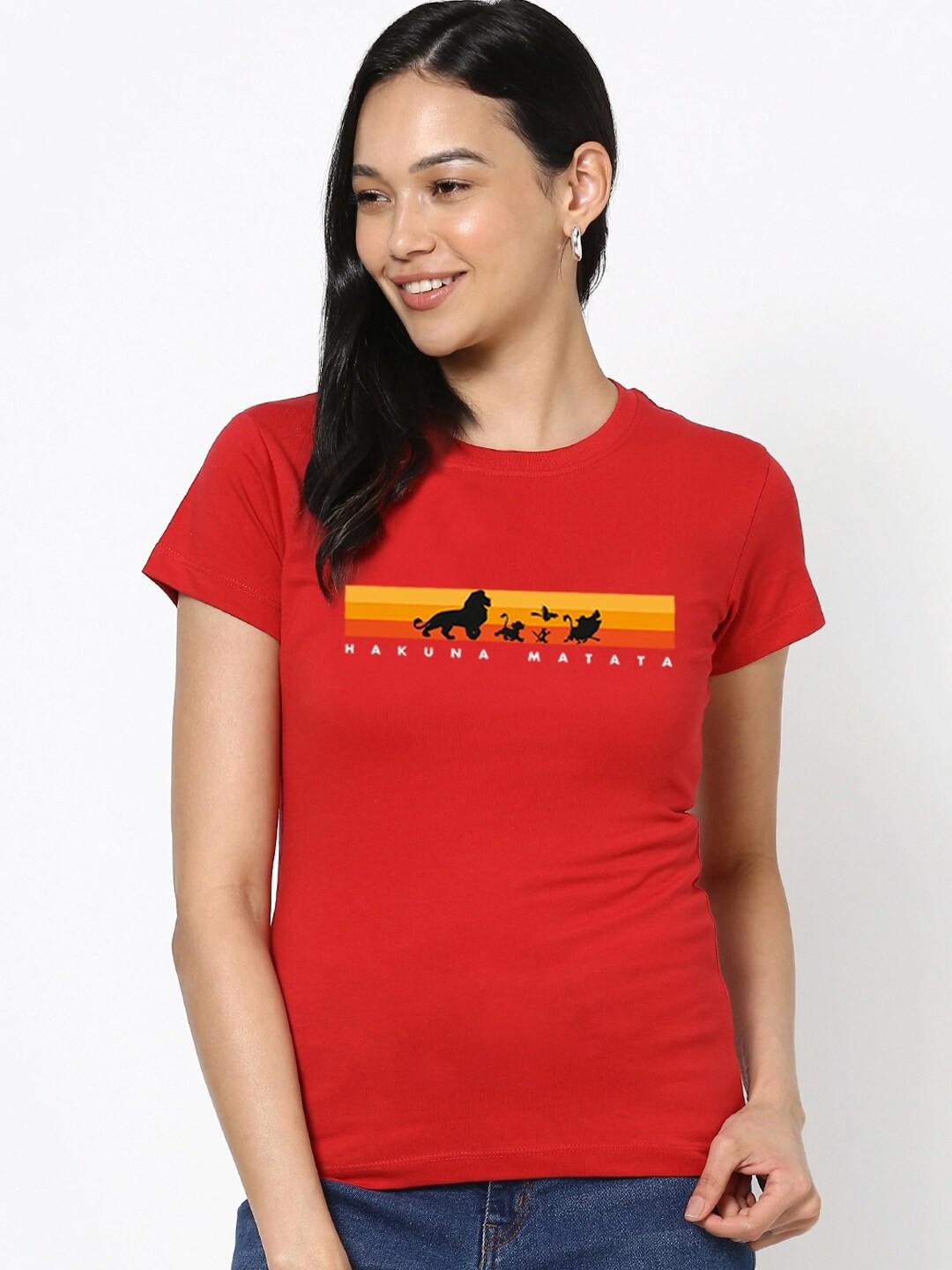 

Bewakoof Women Red Graphic Printed Cotton T-shirt