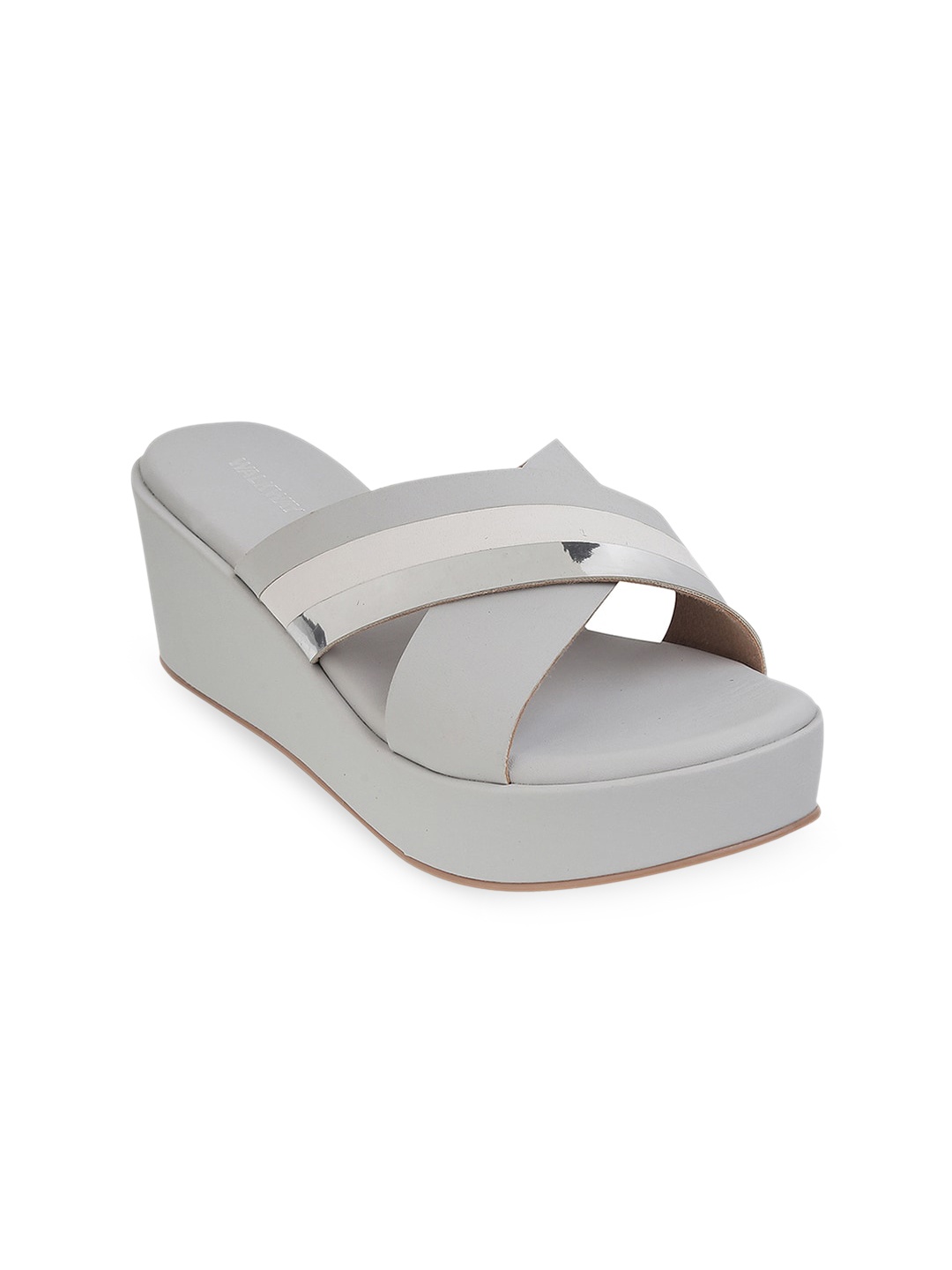 

WALKWAY by Metro Women Grey Solid Synthetic Open Toe Wedges