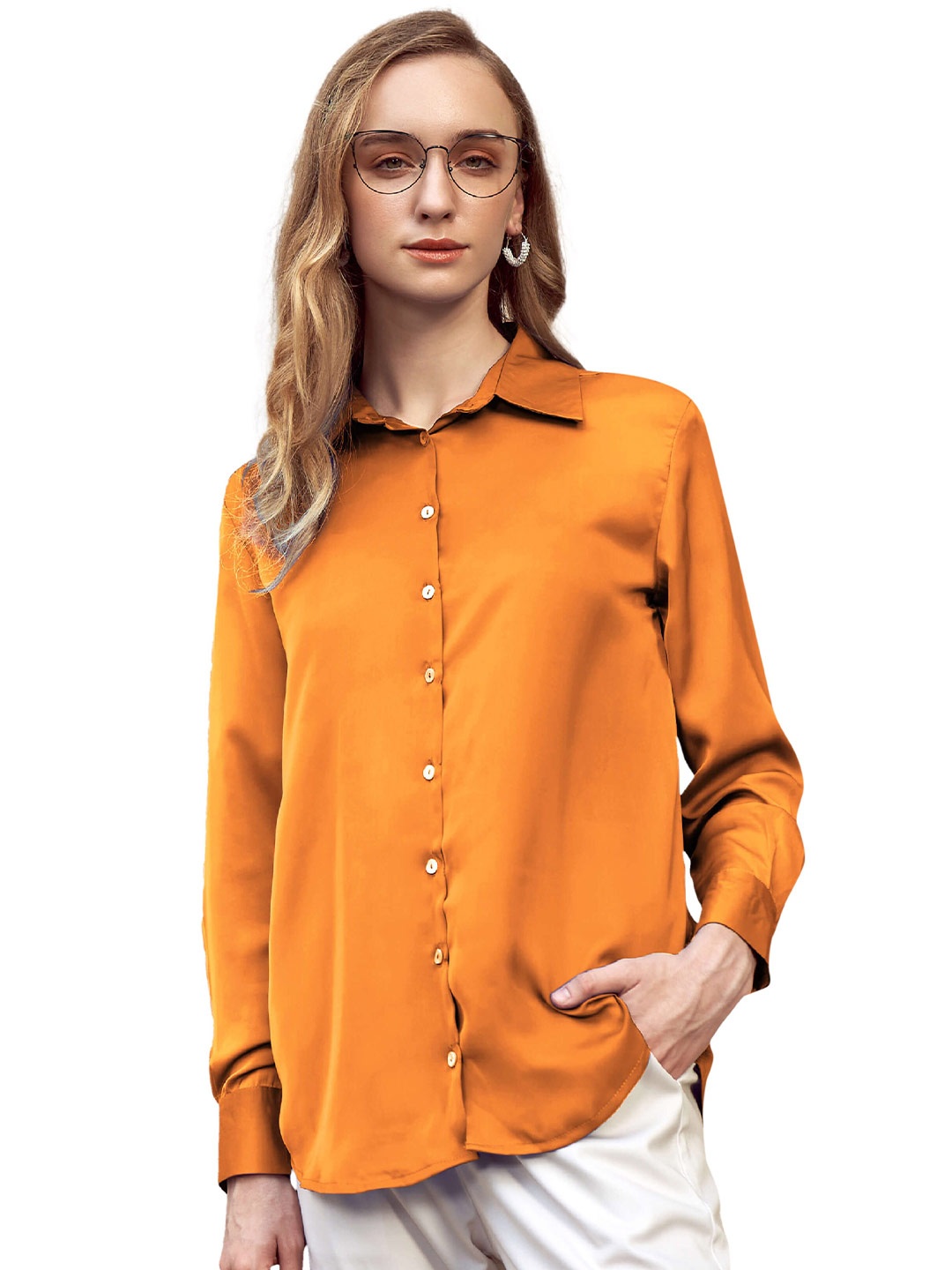 

NEOFAA Women Orange Casual Shirt