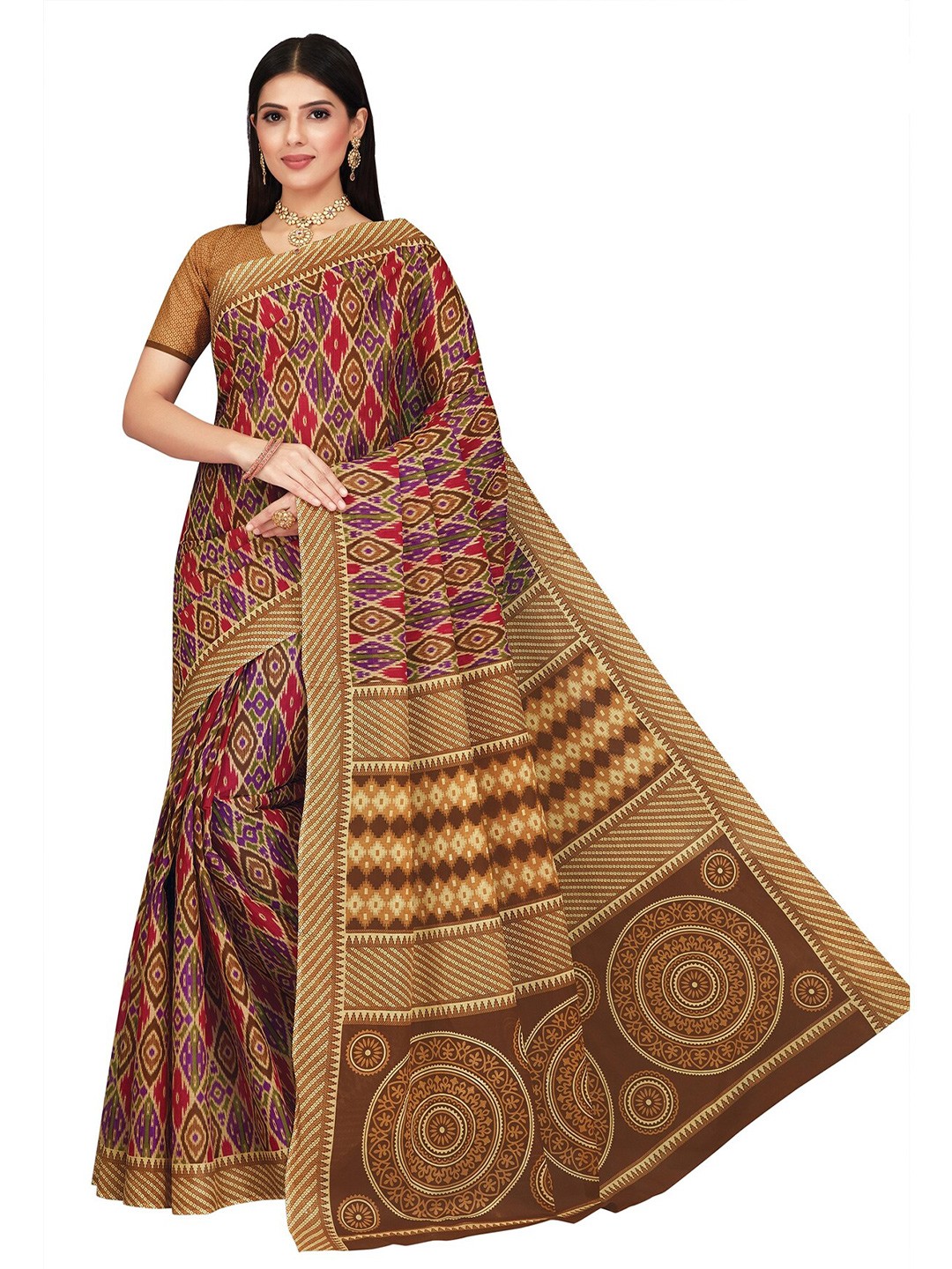

SALWAR STUDIO Brown Pure Cotton Block Print Saree
