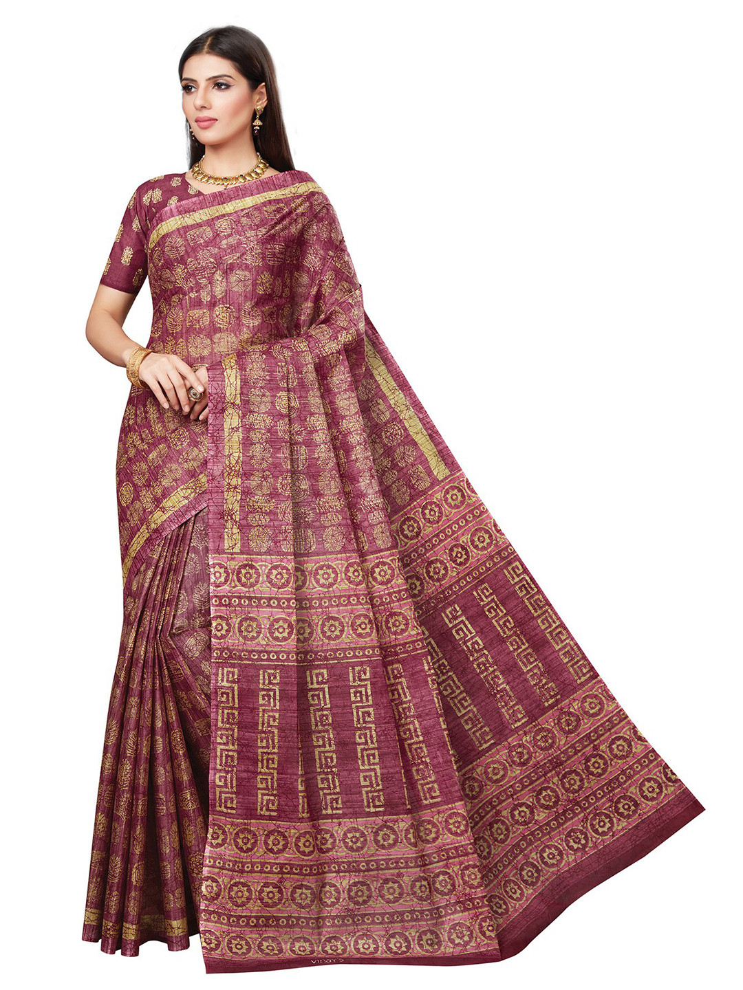 

SALWAR STUDIO Purple & Brown Printed Pure Cotton Saree