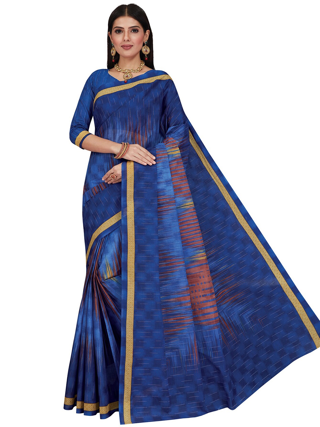 

SALWAR STUDIO Blue & Brown Printed Pure Cotton Saree