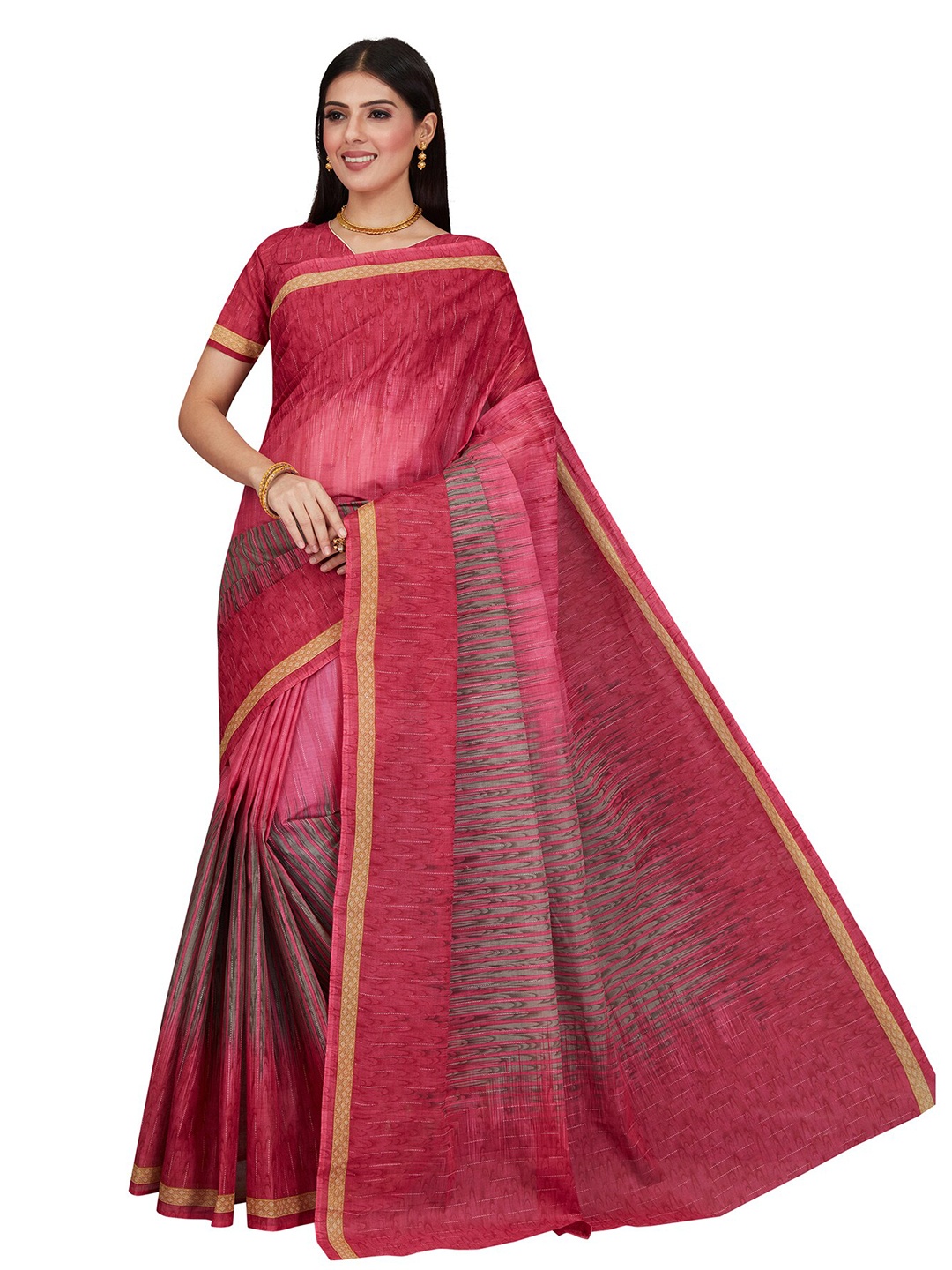 

SALWAR STUDIO Pink & Brown Printed Pure Cotton Saree
