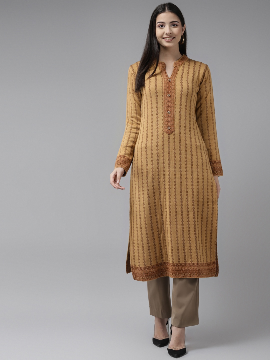 

Cayman Women Mustard Yellow Knitted Woollen Kurta