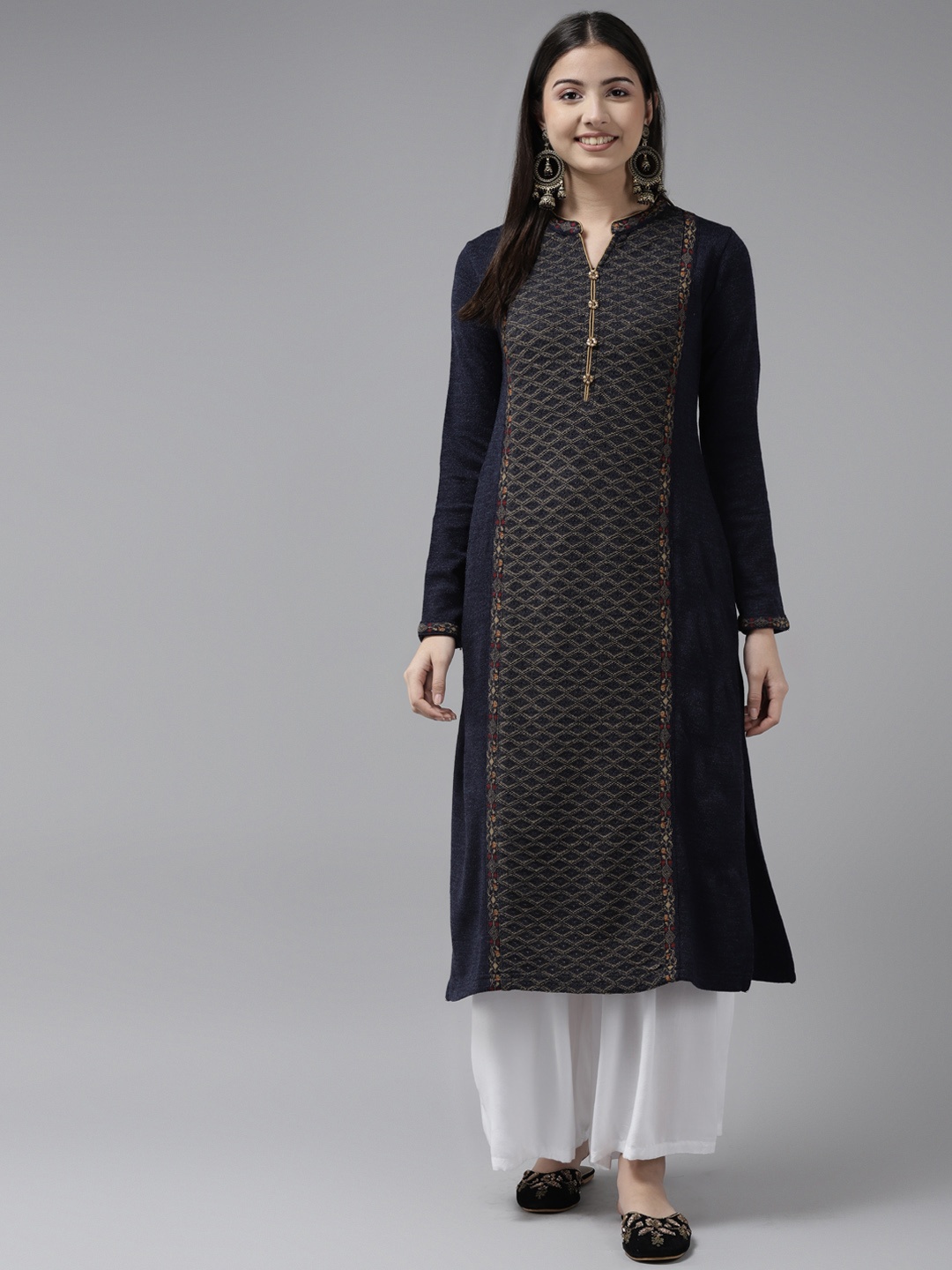 

Cayman Women Navy Blue Indigo Knitted Woollen Kurta