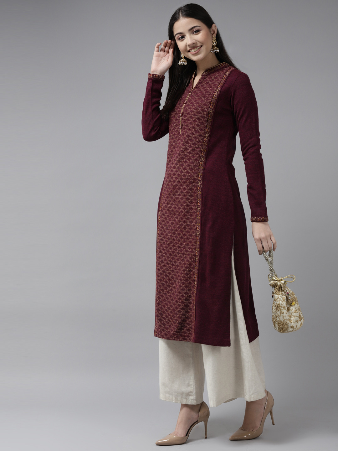 

Cayman Women Maroon Wool Kurta