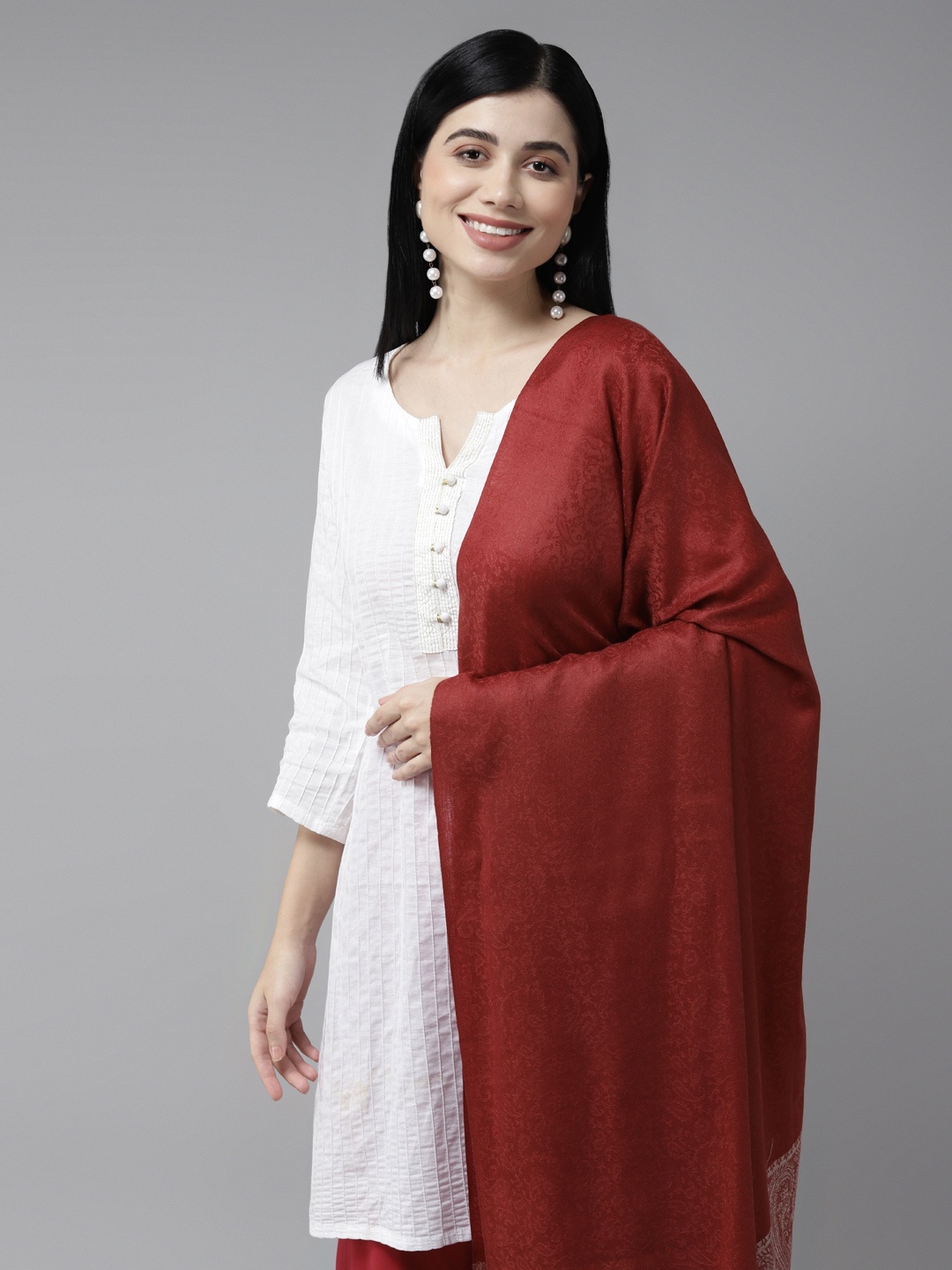 

Cayman Women Red Woven Design Winter Shawl