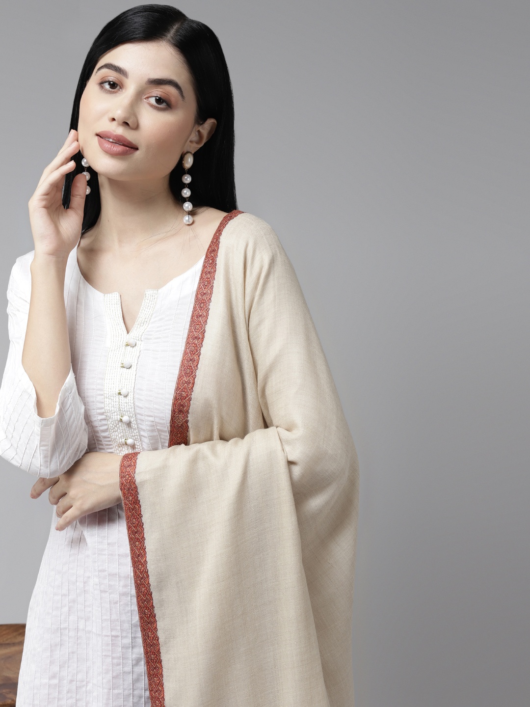 

Cayman Women Cream-Coloured Woven Design Winter Shawl