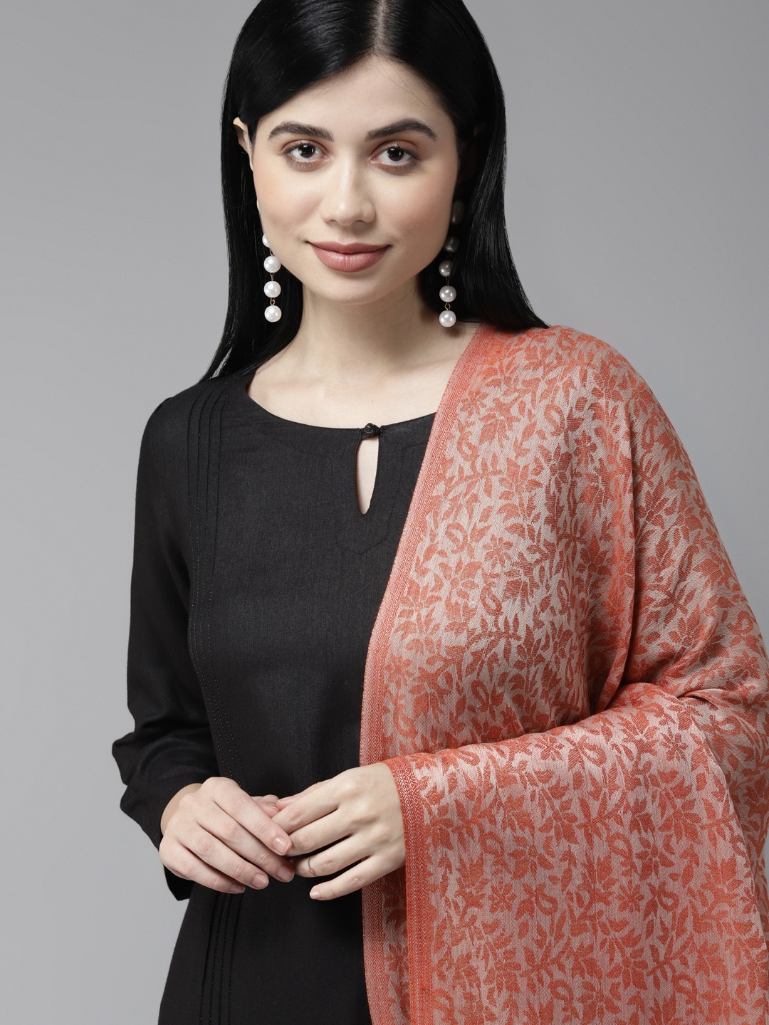 

Cayman Beige & Orange Floral Knitted Winter Shawl