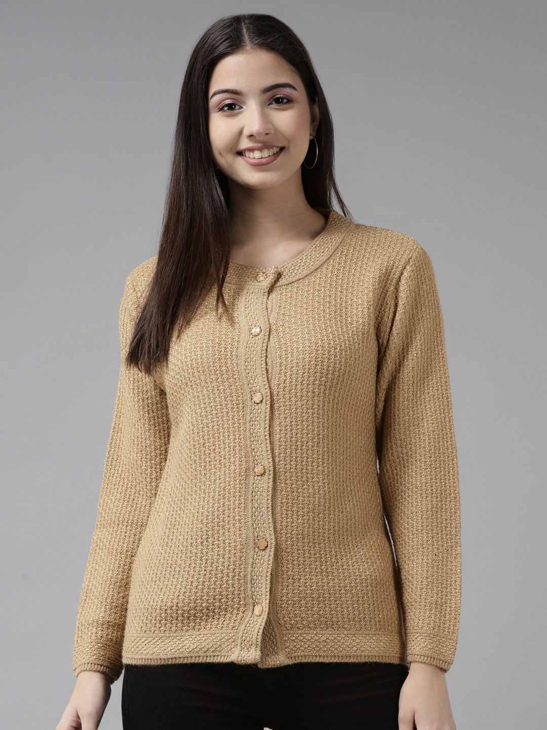 

Cayman Women Beige Cable Knit Woollen Cardigan