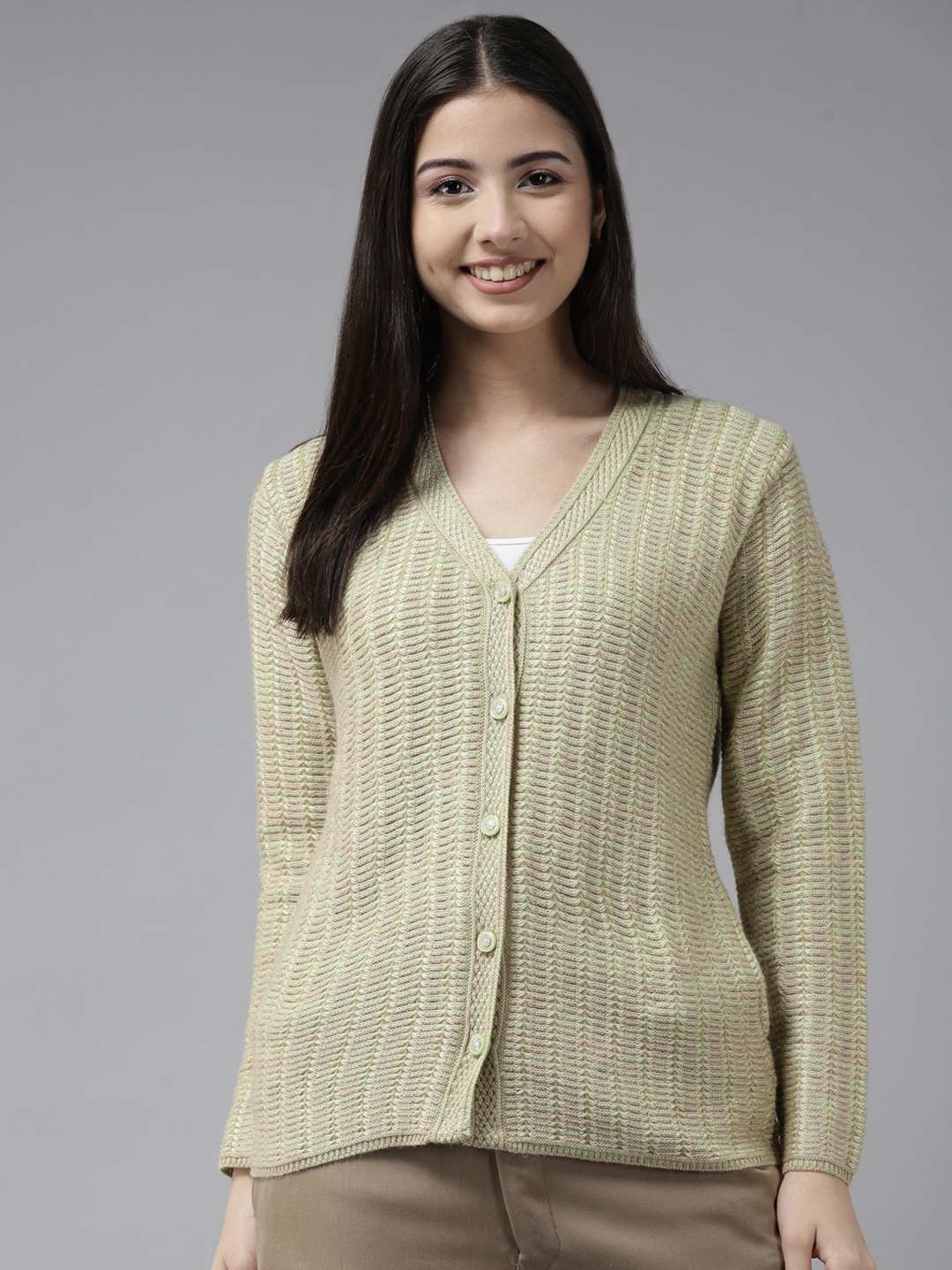 

Cayman Women Green Cable Knit Woollen Cardigan