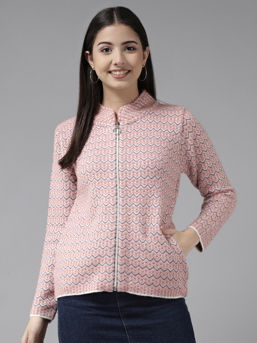 

Cayman Women Pink Cable Knit Woollen Cardigan