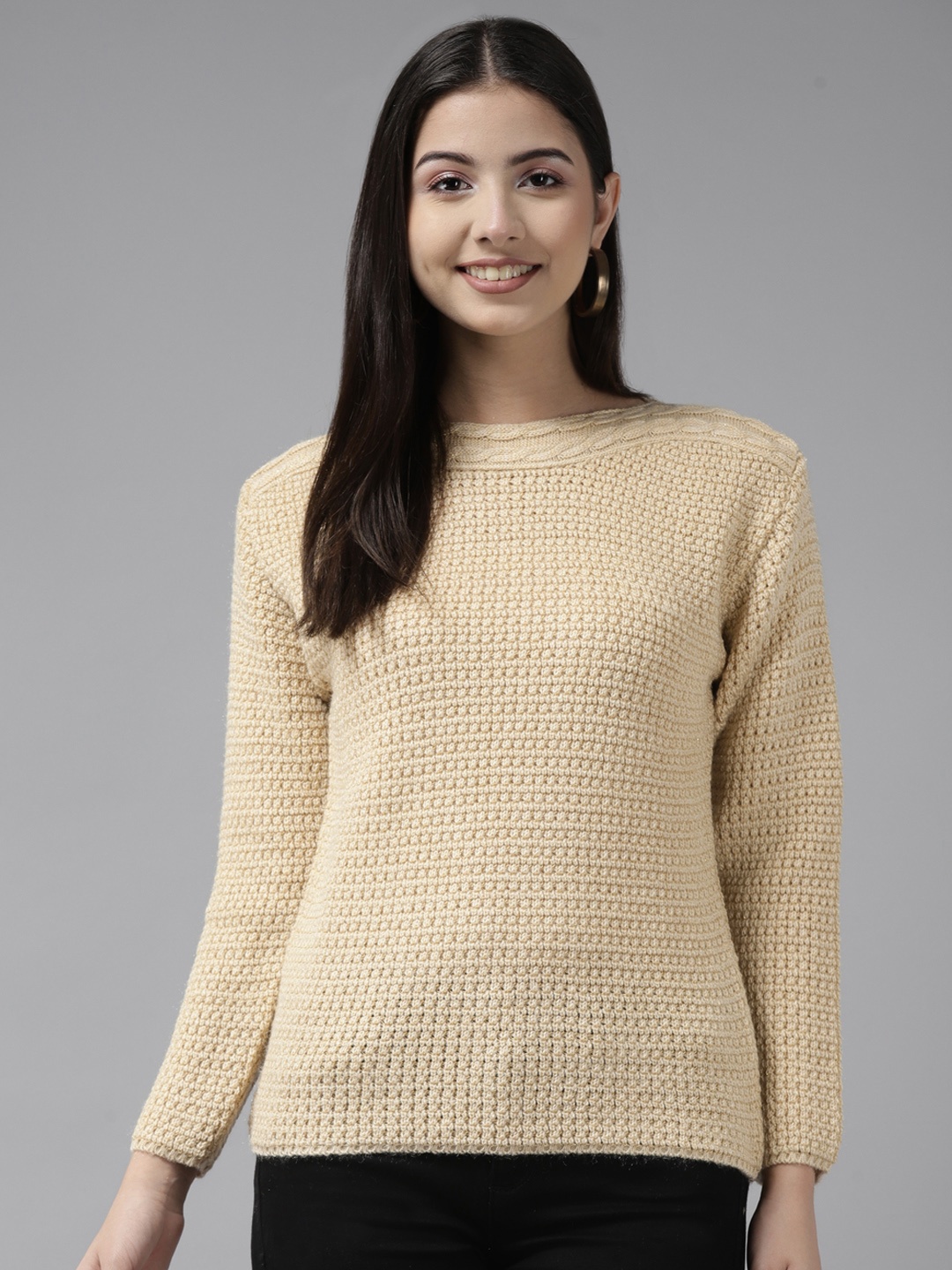 

Cayman Women Beige Knitted Woollen Pullover