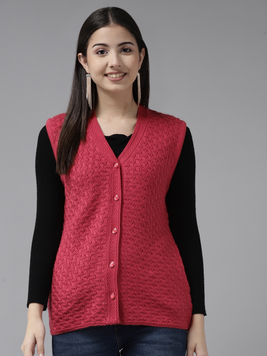 

Cayman Women Pink Cable Knit Woollen Cardigan