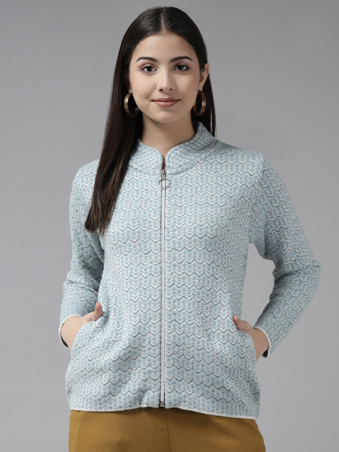 

Cayman Women Blue Knitted Woollen Cardigan