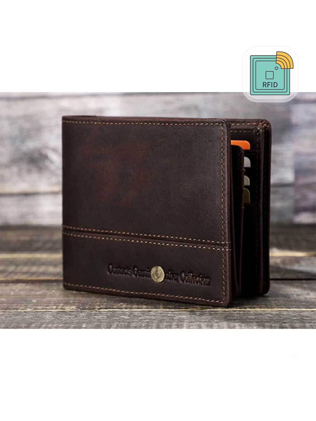 

CONTACTS Men Leather Two Fold Wallet, Brown