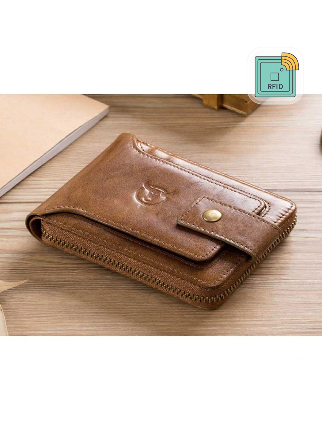 

CONTACTS Men Leather Two Fold Wallet, Beige