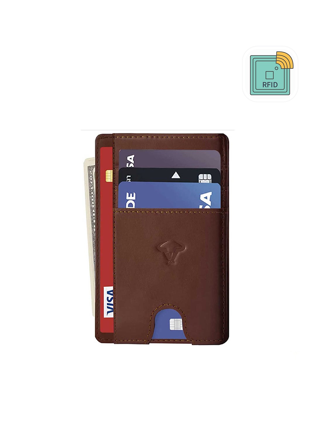 

Contacts Genuine Leather Slim Wallet with Rfid Blocking Wallet Sleeve Card Holder, Brown