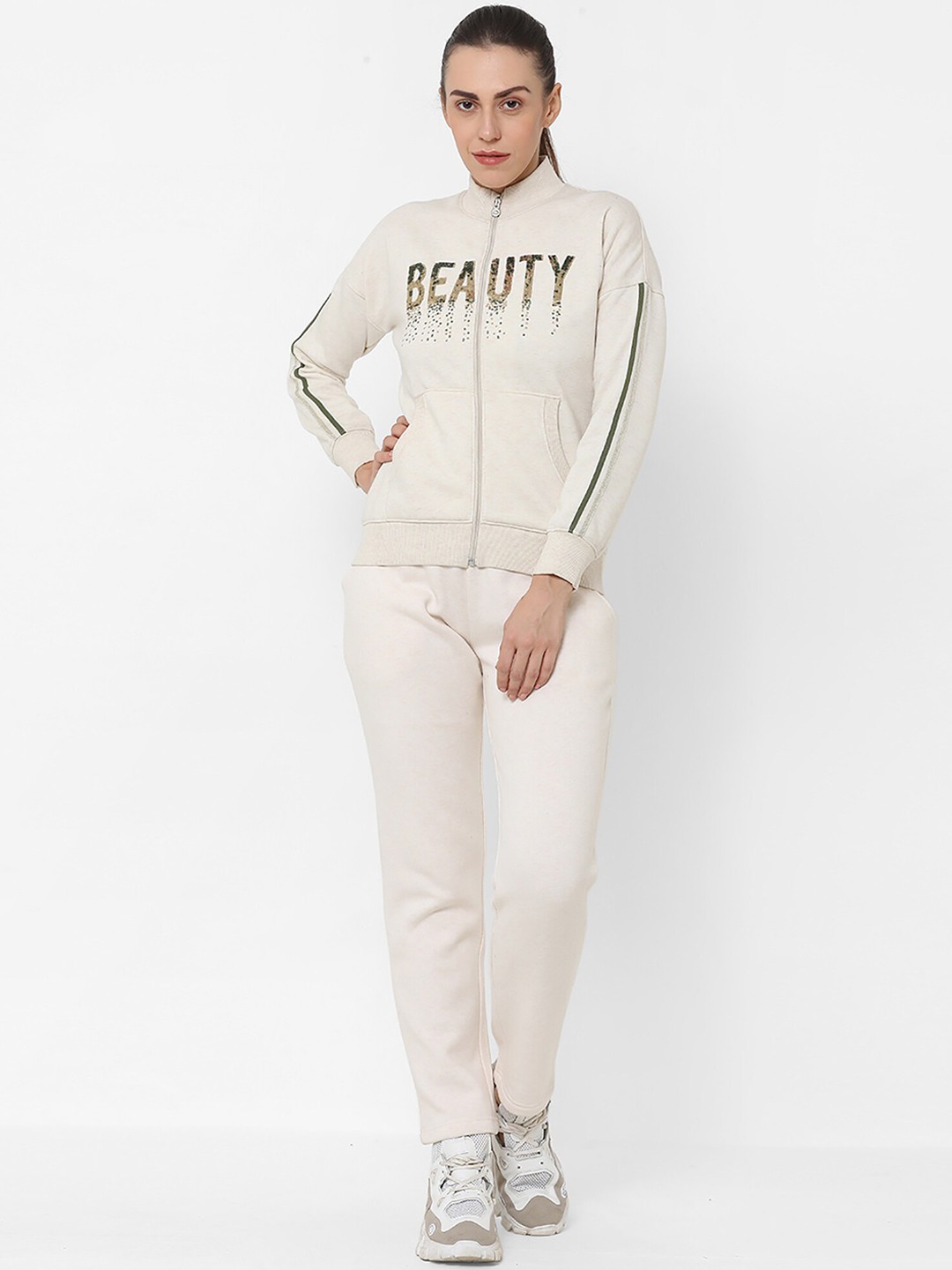 

Sweet Dreams Women White Sequin Embellished Tracksuits