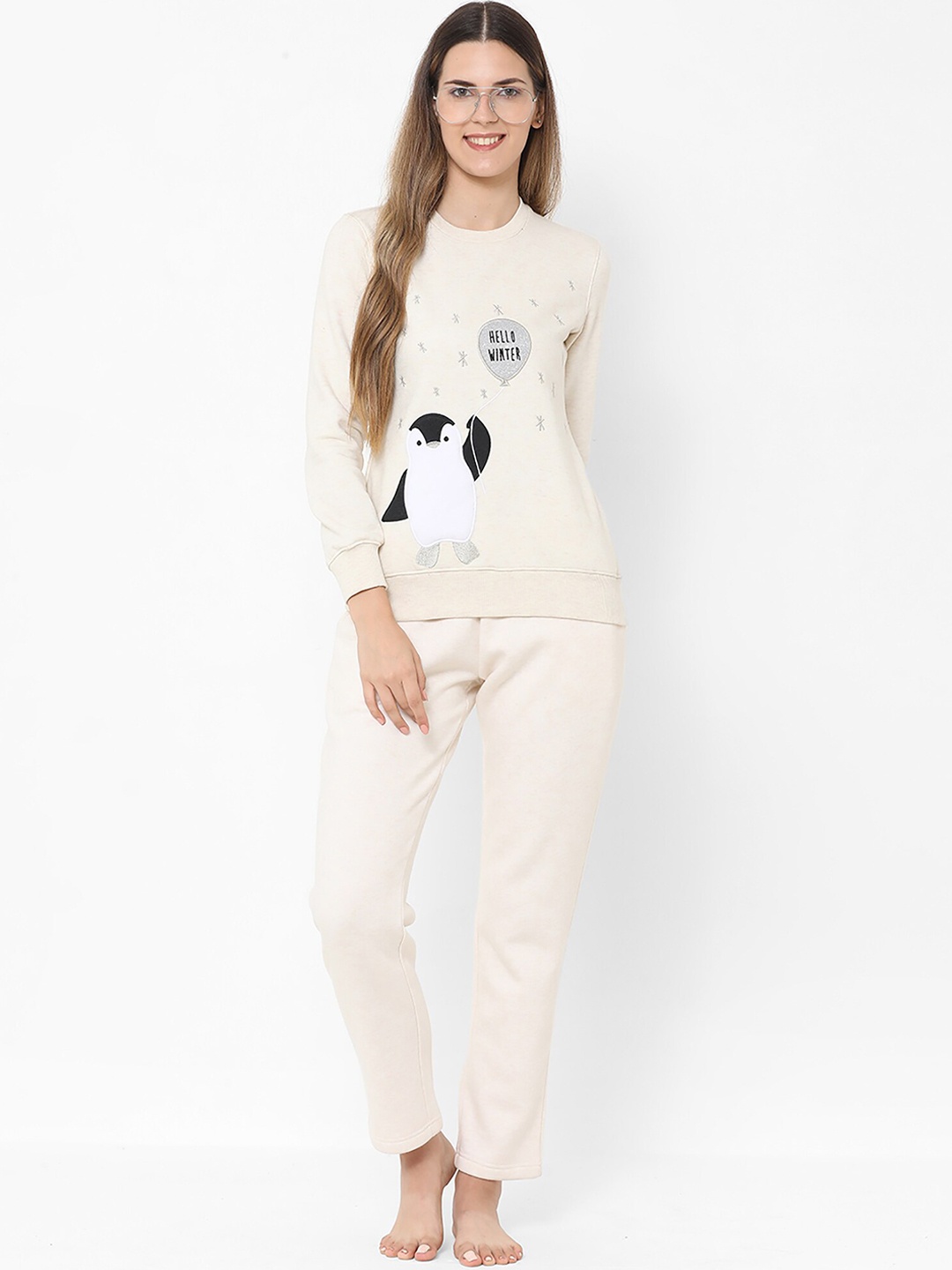 Sweet Dreams Women White Embroidered Tracksuit