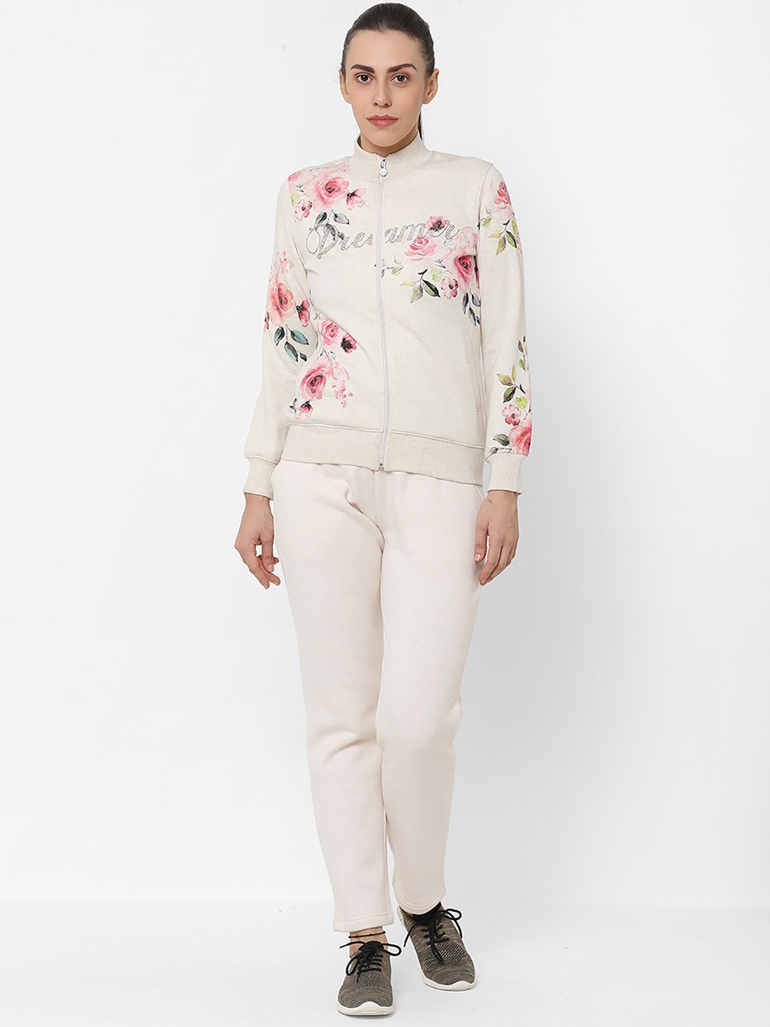Sweet Dreams Women White & Pink Floral Printed Tracksuits