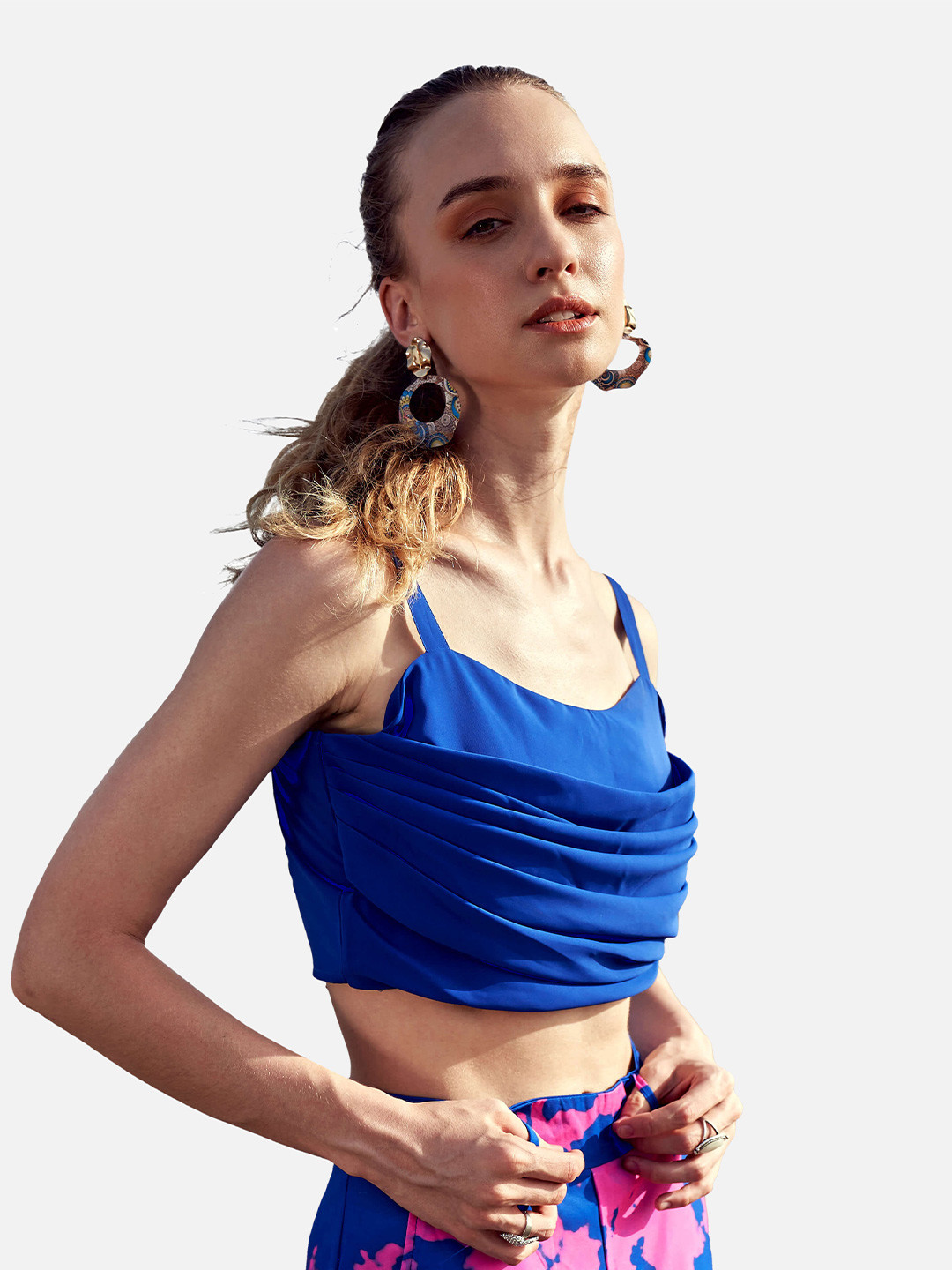 

NEOFAA Women Blue Crepe Crop Top