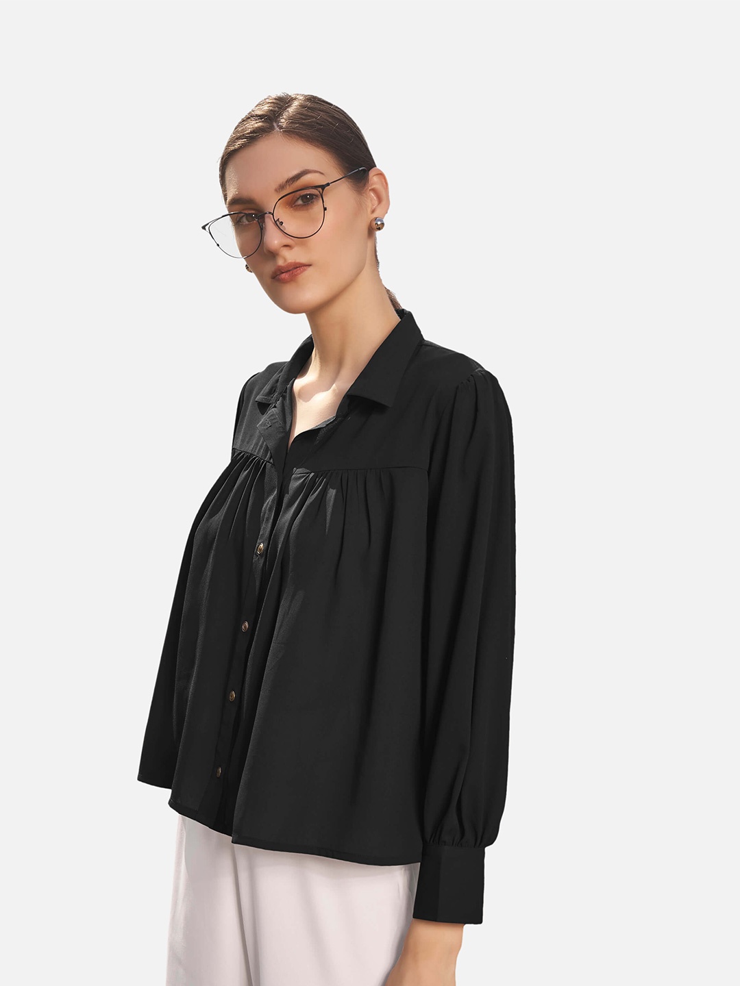 

NEOFAA Black Georgette Shirt Style Top