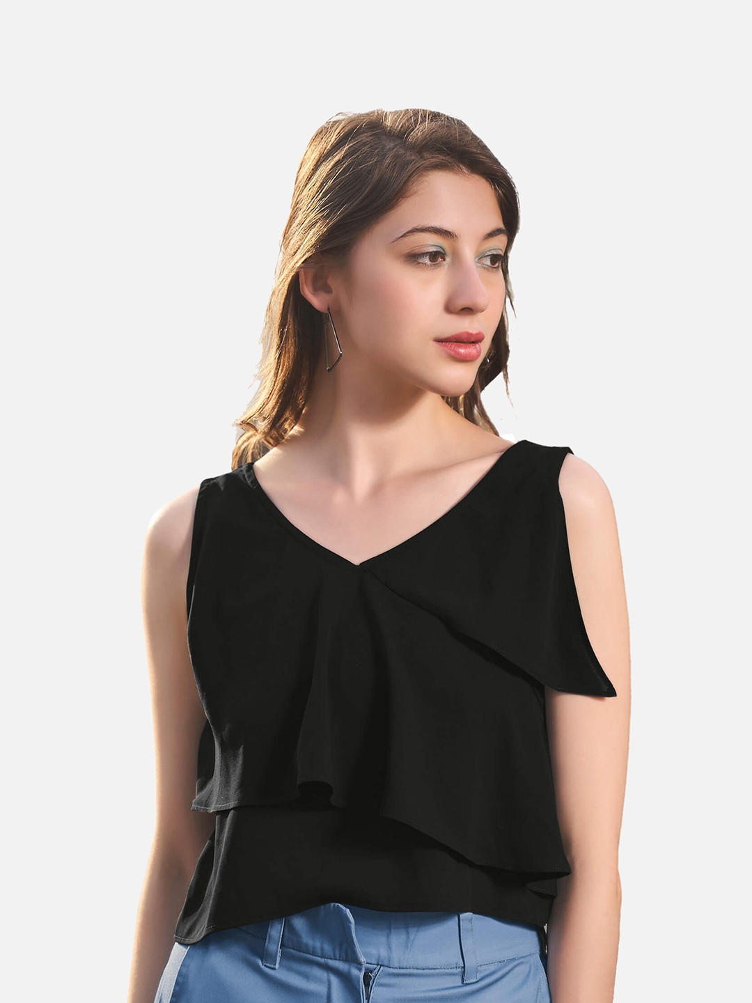 

NEOFAA Women Black Georgette Styled Back Top