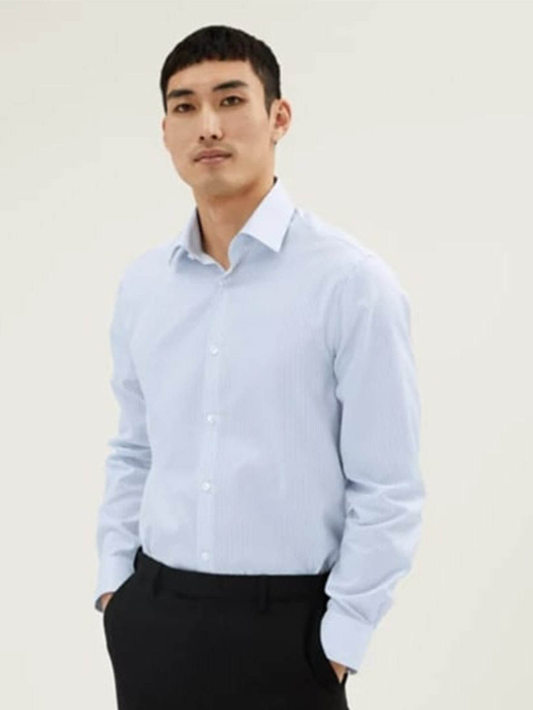 

Marks & Spencer Men White Striped Formal Shirt