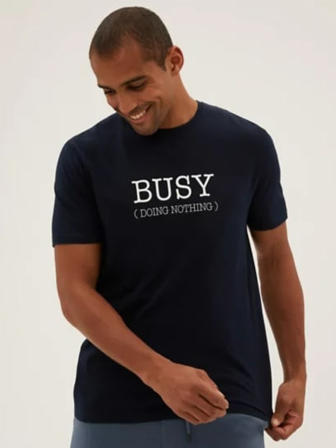 

Marks & Spencer Men Navy Blue Typography Printed Cotton T-shirt